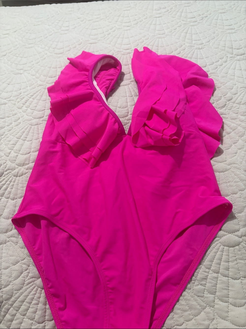 NWOT Bright Hot Pink Ruffle One-Piece Swimsuit